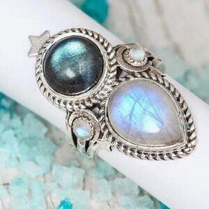Boho-Magic - Sterling Silver Moon and Star Ring